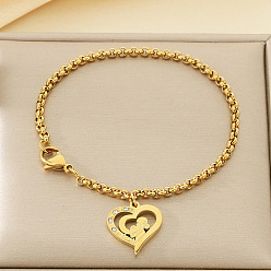 Золотой День матери 304 Браслеты из нержавеющей стали с подвесками-стразами, браслеты-цепочки роло для женщин, сердце с девушкой, золотые, 7.09 дюйм (18 см)