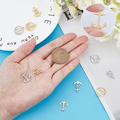 Golden & Stainless Steel Color SUNNYCLUE 10Pcs 5 Style 2 Colors 201 Stainless Steel Pendants, Laser Cut Pendants, Anchor & Helm, Golden & Stainless Steel Color, 1pc/color