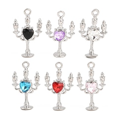 Платина Подвески из сплава и страз, Подсвечники в форме сердца, разноцветные, платина, 26x15.5x5.5 мм, отверстие : 1.8 мм