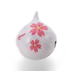 Белый Латунные подвески-колокольчики, шаблон сакуры, белые, 22x17.8 мм, отверстие : 3 мм