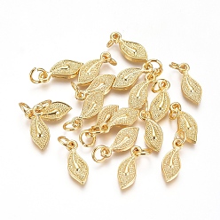 Golden Electroplated Alloy Charms, Long-Lasting Plated, with Brass Jump Ring, Leaf, Golden, 14x5.5x2mm, Hole: 3.5mm