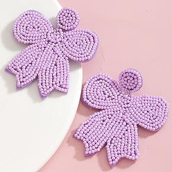 Сливовый Подвесные серьги-гвоздики в виде бантика из стекла и ткани., слива, 63x54 мм