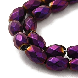 Purple Plated Electroplated Strong Magnetic Synthetic Hematite Beads Strands, Long-Lasting Plated, Faceted Oval, Purple Plated, 7~8x5~5.5mm, Hole: 1.4mm, about 50pcs/strand, 15.35''(39cm)