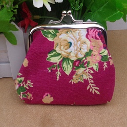 Темно-Розовый Трапециевидная холщовая кукольная сумочка, с металлической оправой для сумочки платинового цвета и блестящей пудрой, принадлежности для американских кукол, цветочным узором, темно-розовыми, 70x90 мм