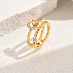 Золотой Кольца-манжеты из латуни с микропаве из кубического циркония, двухслойные, для женщин, звездная луна, золотые, 6.5 мм, внутренний диаметр: 16 мм