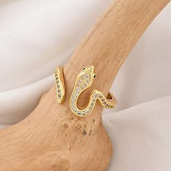 Настоящее золото 18K Кольца-манжеты из латуни с микро-паве и прозрачным циркониевым покрытием для женщин, долговечный, без кадмия и без свинца, змея, реальный 18 k позолоченный, внутренний диаметр: 17 мм