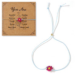 Средний Фиолетово-красный Браслеты-слайдеры из стеклянных бусин с подвесками в виде ромашек, полиэстеровые украшения для женщин, с открытки, средне фиолетовый красный, 11.02 дюйм (28 см)