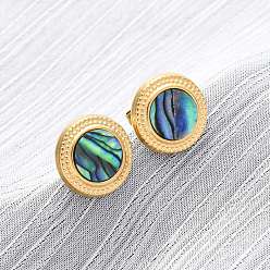 Настоящее золото 18K 304 серьги-гвоздики из натуральной ракушки пауа из нержавеющей стали, плоско-круглые, ионное покрытие (ip), реальный 18 k позолоченный, 13 мм