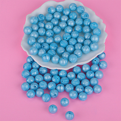 Pale Turquoise Round Silicone Focal Beads, Chewing Beads For Teethers, DIY Nursing Necklaces Making, Pale Turquoise, 15mm, Hole: 2mm