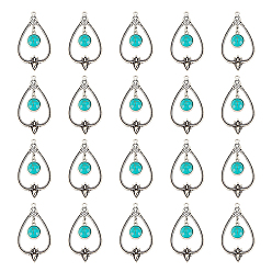 Синтетическая Бирюза 20шт. синтетическая бирюза большие подвески, со сплавочной фурнитурой античного серебряного тона, полая слеза, 55x30x2.5~5 мм, отверстие : 2 мм