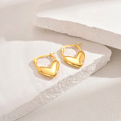 Сердце Классические модные латунные серьги-кольца для женщин, реальный 18 k позолоченный, сердце, 20x15 мм