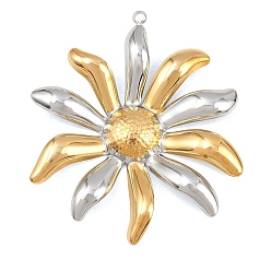 Real Gold Plated & Stainless Steel Color 304 Stainless Steel Pendants, Flower Charms, Ion Plating(IP), Real Gold Plated & Stainless Steel Color, 47.5x42x7mm, Hole: 1.8mm
