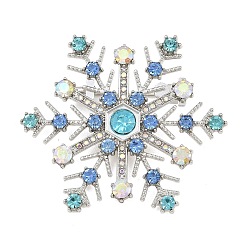 Разноцветный Рождественские булавки со стразами из сплава для рюкзака, снежинка, платина, красочный, 51x45.5 мм