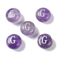 Letter G Природный аметист бисера, рондель с письмом, Буква G, 8.5~9x5~5.5 мм, отверстие : 1.2 мм