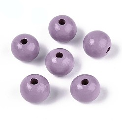 Средний Фиолетовый Круглые бусины из натурального дерева схима, окрашенные распылением, средне фиолетовый, 13~14x12.9 мм, отверстие : 2.8~3.5 мм