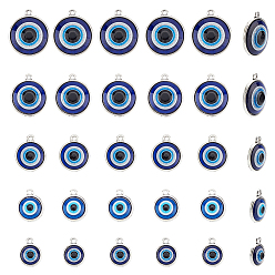 Античное Серебро 30 шт 5 пластиковые подвески в стиле, со сплавочной фурнитурой, плоские круглые с сглаза, античное серебро, 16~24x12.5~22.5x4.5~5.5 мм, отверстие : 1.8~2 мм, 6 шт / стиль