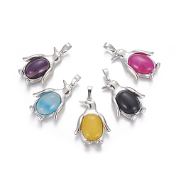 Натуральный Агат Природные подвески агат, с латунной фурнитурой , пингвин, платина, 34~35x24~25x5~8 мм, отверстие : 8x5 мм