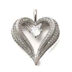 Платина Латунные микро проложить кубического циркония подвески, без кадмия и без свинца, сердце, платина, 33.5x29x10 мм, отверстие : 4.5x5 мм
