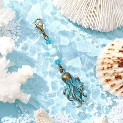 Осьминог Подвеска с подвесками и стеклянными бусинами на морскую тематику, с карабин-лобстерами , осьминог, 72 мм