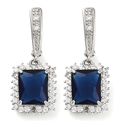 Морской Синий Прямоугольные серьги-кольца с паве из кубического циркония из латуни для женщин, платина, Marine Blue, 34x14 мм