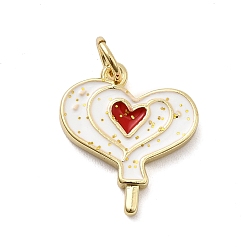 Красный Латунь эмаль подвески, сердце леденец, стойки покрытие, долговечный, без кадмия и без свинца, реальный 18 k позолоченный, с целью перехода в кольце, красные, 16x14x2 мм, отверстие : 3.2 мм
