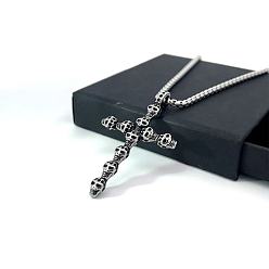 Нержавеющая Сталь Цвет Ожерелья из нержавеющей стали с готической подвеской в виде черепа и креста для мужчин, цвет нержавеющей стали