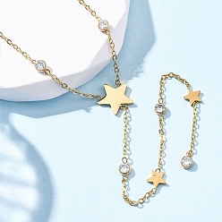 Настоящее золото 18K 304 ожерелья-лариаты из нержавеющей стали со стразами и кристаллами, ионное покрытие (ip), реальный 18 k позолоченный, 15.04 дюйм (38.2 см) в длину + 58 удлинитель мм