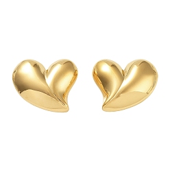 Golden 304 Stainless Steel Stud Earrings, Heart, Golden, 23x28mm