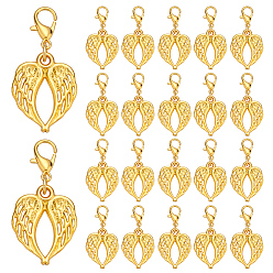 Золотой 60куски подвесных украшений в форме крыла из сплава, с карабин-лобстерами , золотые, 34 мм