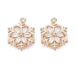 Золотой Рождественские латунные подвески с микропаве из фианита, без кадмия, без никеля и без свинца, прелести снежинки, золотые, 19x15x3 мм, отверстие : 1.2 мм