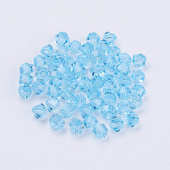 Cyan Imitation Austrian Crystal Beads, Grade AAA, Faceted, Bicone, Cyan, 3x3mm, Hole: 0.7~0.9mm
