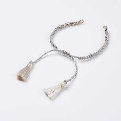 Light Grey Polyester DIY Braided Bracelet Making, with Brass Findings and Tassel, Light Grey, 9-7/8 inch(250mm), 5mm, Hole: 2mm, Tassels: 24x5mm