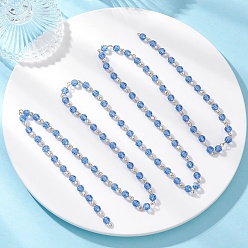 Синий Ручная работа 304 цепочки из нержавеющей стали и стекла в форме ронделей, несварные, золотые, синие, Коннекторы : 12~13x5.5~6 мм, 1 м / шт