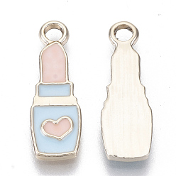 Небесно-голубой Подвески из сплава , подвески для макияжа, с эмалью, губная помада, золотой свет, голубой, 20.5x7x2 мм, отверстие : 2 мм