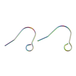 Rainbow Color 304 Stainless Steel Earring Hooks, Ear Wire with Horizontal Loop, Rainbow Color, 20 Gauge, 24x29x1mm, Hole: 5mm, Pin: 0.8mm