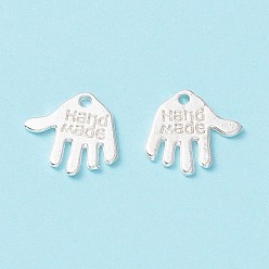 Silver Tibetan Style Alloy Charms, Cadmium Free & Lead Free, Hand Palm with Word Hand Made, Silver, 12.5x13x1mm, Hole: 1mm