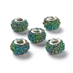 Морско-зеленый Ab цвет смолы роза цветок европейские бусины, RONDELLE большие шарики отверстия, с двойными сердечниками из сплава платинового тона, цвета морской волны, 14x9 мм, отверстие : 5 мм