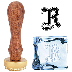 Letter R 1Ручка из грушевидного дерева из поликарбоната с 1латунной головкой из поликарбоната, для сургучной печати, квадратный с прямоугольными бархатными мешочками 1 шт., Буква R, 30x12 мм