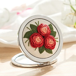 Цветок Набор для вышивания складного зеркала с розами, включая иглы для вышивания и нитки, хлопковая фабрика, цветок, 150x150 мм