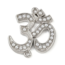 Платина Латунные подвески-подвески с имитацией жемчуга из АБС-пластика, ом очарование, без свинца и без кадмия, долговечный, стойки покрытие, платина, 22.5x20x3 мм, отверстие : 1.2 мм