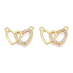 Настоящее золото 18K Латунные микропаве прозрачные подвески с фианитом, сердце, реальный 18 k позолоченный, 12.5x17.5x2.5 мм, отверстие : 1 мм