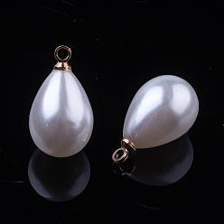 Creamy White Plastic Pendants, with Golden Tone Brass Findings, teardrop, Creamy White, 17x10mm, Hole: 1mm