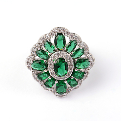 Dark Green Flower Platinum Plated Brass Cubic Zirconia Engagement Rings, Dark Green, 19mm