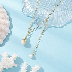 Золотой 304 цепочка из латуни и нержавеющей стали с подвеской в виде осьминога и ракушки-жемчужины для женщин, белые, золотые, 16.73 дюйм (42.5 см)