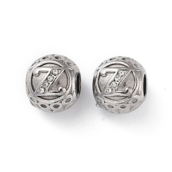 Letter Z 304 горный хрусталь из нержавеющей стали европейские шарики, круглый крупные бусины отверстие, реальный 18 k позолоченный, круглый с письмом, Письмо Z, 11x10 мм, отверстие : 4 мм