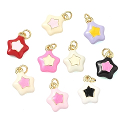 (52) Непрозрачная лаванда Латунь эмаль подвески, звезды прелести, долговечный, стойки покрытие, без свинца и без кадмия, реальный 18 k позолоченный, разноцветные, 14x11x4.5 мм, отверстие : 3 мм, Перейти кольцо: 5x1 мм