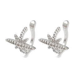 Платина Серьги-каффы из латуни с микропаве и кубическим цирконием, без кадмия и без свинца, долговечный, звезда, платина, 14x17x16 мм