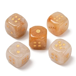 Topaz Jade Natural Topaz Jade Dices, Engraved Gold Dot 6 Sided Crystal Stone Dice for Tabletop RPG Board Game, 14~16.5x14~16.5x14~16.5mm