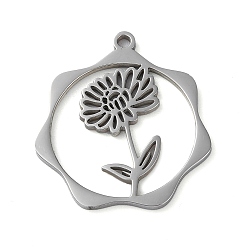 Stainless Steel Color Non-Tarnish 304 Stainless Steel Pendants, Flower, Stainless Steel Color, 23.5x21.5x1mm, Hole: 1.5mm