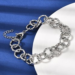 Нержавеющая Сталь Цвет Текстурированные 304 браслеты-цепочки из нержавеющей стали роло для женщин, цвет нержавеющей стали, 7.87 дюйм (20 см)